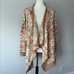 L Love Geometric Aztec Open Front Long Sleeve Cardigan Sweater Women's M/L